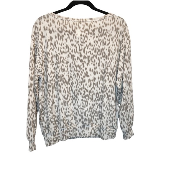 Lush Print Knit Top Taupe Animal Leopard Pullover with Pockets Small NWT New - Picture 5 of 6